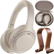 Sony WH1000XM4/S Premium Noise Cancelling Wireless Over-The-Ear Headphones Bundle with Deco Gear Wood Headphone Display Stand and Protective Travel Carry Case