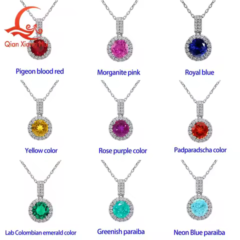 S925 Silver Round Pendant Necklace 6.5mm Lab Grown Emerald Moissanite Halo Colombian Green Muzo Gree