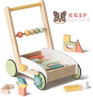 Wooden Baby Push Walker Toy with BlocksBaby Learning Walker Toddler Push Toys for 1 2 3 Yr Old Toddl