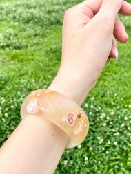 櫻花瑪瑙焦糖爆白水晶手鐲#58