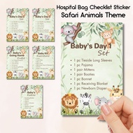 SAFARI ANIMALS THEME - Hospital Bag Checklist Sticker for Ziplock