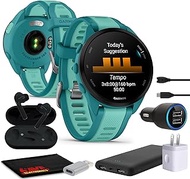 Garmin Forerunner 165 Music GPS Running Smartwatch, Fitness Tracker Smart Watch for Women and Men Bundle with Accessories - Turquoise/Aqua