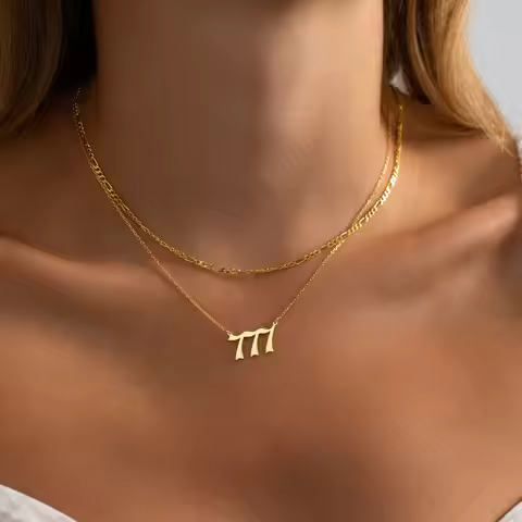 Luxury 24K 9999 Pure Gold real gold Women's 777 Angel Lucky Digital Clavicle Chain