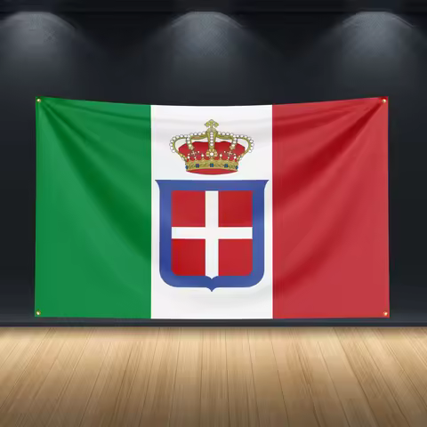 Italy Kingdom Flag 3X5Ft Italy Kingdom Flag Tapestry Wall Banner Green White Red Crown Shield Savoy 