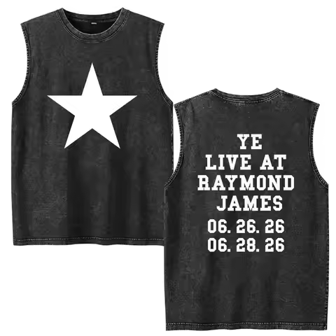 Kanye West Ye Live At Raymond James Tour 2026 Washed Vest T Shirt Men's Clothing Fashion Vintage Ove