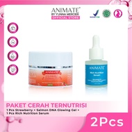 PAKET CERAH TERNUTRISI (Animate Glowing Gel Strawberry + Salmon DNA Animate Rich Nutrition Serum)