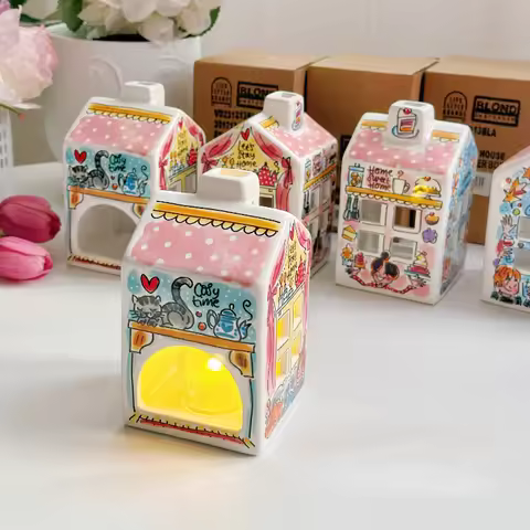 Nordic Ins style ceramic house candle holder decoration,aromatherapy candle house,fish tank shelter 