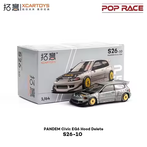 Enigma / Xcartoys POP RACE 1:64 Pandem Civic EG6 Raw Metal Deteted Hood Diecast Model Car
