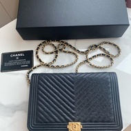 Chanel 黑金v紋leboy 荔枝牛皮woc