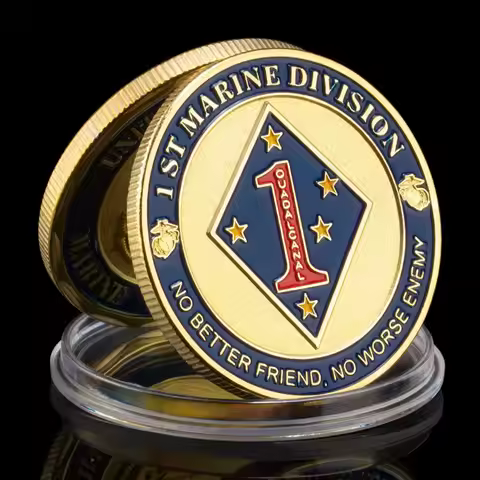United States 1st Marine Division Souvenir Golden Plated Coin No Better Friend,No Worse Enemy Commem
