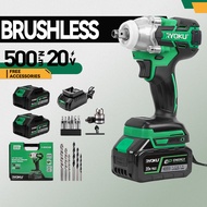 Ryoku ประแจกระแทกแบบไม่มีแปรงถ่านชุดหลายชิ้นอเนกประสงค์พร้อมแบตเตอรี่สองก้อน