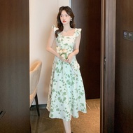 Dress Biru Korean Style Party Elegant Wanita Backless tanpa lengan big size midi dress terbaru 2024