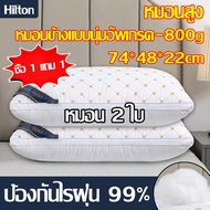 Hilton หมอนยางพาราแท้ ซิปถอดได้ ป้องกันคราบบีเอ็มบี สีขาว แผ่นเตียง 1 ชั้น ไม่ปวดคอ บรรเทาอาการซินโด