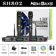 NewBaxs ไมโครโฟนไร้สาย UH802/SH802 หนึ่งตัวลากไมโครโฟนไร้สายสองตัว ไมโครโฟนแร็พลอย UHF ระยะทาง 150 ม