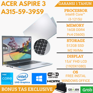 LAPTOP SLIM ACER ASPIRE 3 A315-59-39S9 CORE i3 GEN 12 RAM 16GB SSD 512GB LAYAR 15.6"FHD WIFI6 WIN11