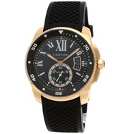 卡地亞 W7100052 Calibre de Diver's 男士腕錶，18K 玫瑰金，橡膠錶帶