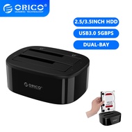 ORICO HDD Docking Station Dual-bay Hard Drive Docking Station for 2.5/3.5 Inch HDD SSD SATA to USB 3.0 HDD Docking Station with 12V3A Power Adapter