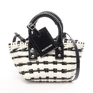 [二手] BALENCIAGA BISTRO XXS 手提包，2 用籃子包，678028，白色/黑色琺瑯，女士。