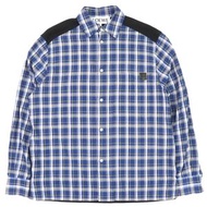 LOEWE 22AW H526Y05W94 100%純棉長袖襯衫，飾有Anagram皮革貼片和抓絨後背格紋圖案，藍黑配色，尺碼42，成色極佳，正品，意大利製造。