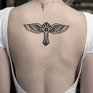 OhMyTat 翅膀十字架 Cross with Wings 刺青圖案紋身貼紙 (2 張)