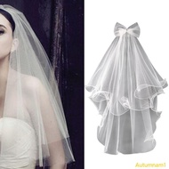 Autumnan1 2 Tier Wedding Veil with Comb for Kids Curly Edges Tulle Veil for Flower Girl Short Length