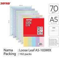 LOOSE LEAF A5 MIX 5 COLORS | JOYKO A5-103MIX | FILE BINDER PAPER CONTENTS | Line Line Line | Contain