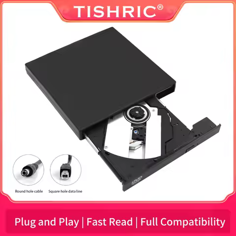TISHRIC External Optical CD DVD Drive Player USB 2.0 DVD Combo Plug and Play External DVD Player For