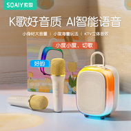 索爱（soaiy）k歌麦克风音响一体唱歌神器一体式话筒音响一体自带声卡家庭ktv音响套装儿童话筒SK68AI油彩白