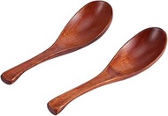 Wooden Soup Short Handle Spoon Tableware Set of 2 Beautiful Round Shape Comfortable Eco-friendly Kit