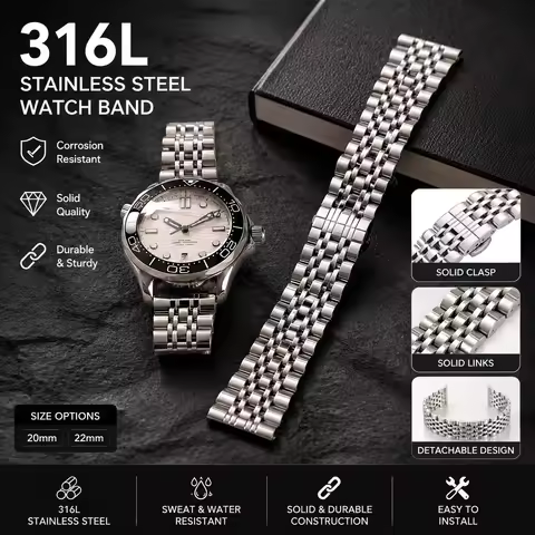 20mm 22mm 316L Stainless Steel Jubilee Watch Band Quick Release Replacement Strap For Rolex Omega Se