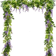 2 Meters Artificial Wisteria Vine Silk Hanging Flower Fake Leaf Flower Vine for Home Garden Outdoor 