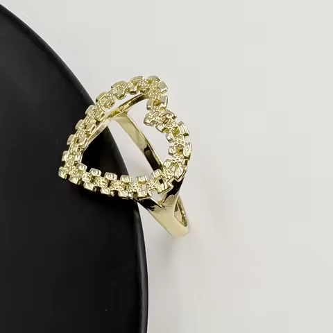 Women's Hip Hop Heart Shape Chain Design Ring 14K Gold Plated Big Size 20mm Fashion Jewelry Nugget F