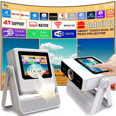 7" Touch Screen Projector Android 12 4K HDMI USB BT Speaker Kids Education Fitness Workout Cinema