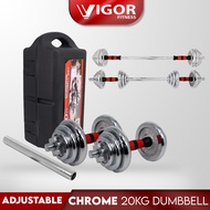 Vigor Fitness Chrome Dumbbell & Barbell Set With Case (20kg) / Set Dumbbell & Barbell Chrome Dengan 