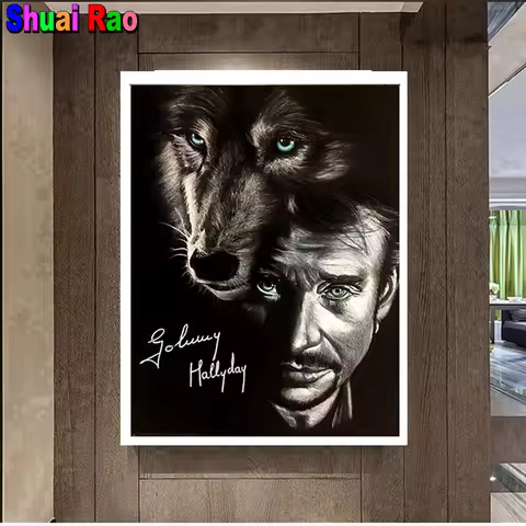 Johnny Hallyday portrait DIY 5D Diamond Painting Stitch Kit Full drill wolf man diamond Embroidery M