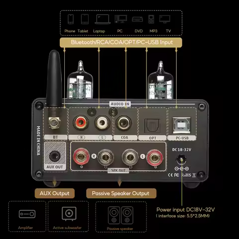AIYIMA Audio T9 Pro Stereo Vacuum Tube Amplifier Bluetooth 5.1 QCC3040 Aptx USB DAC COAX OPT HiFi Ho