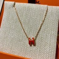 Hermes Pop H mini necklace 橘色x玫瑰金色