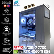 Custom Gaming PC Desktop Computer - AMD Ryzen 7 7700 + RTX 4060 TI 4060TI 8GB - White Aesthetic