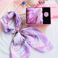 【粉紫絲巾禮盒】配三環絲巾扣套裝 | 紫色水母絲巾扣配大小絲巾