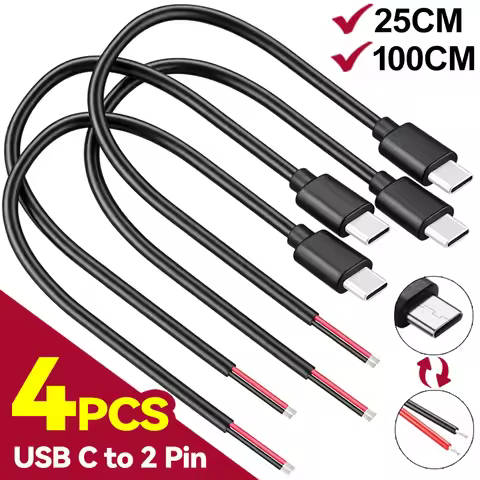 USB C Male 2 Pin Bare Cable 20AWG Type C Male Plug to 2Pin Open End Charger Wire DIY Pigtail Power E