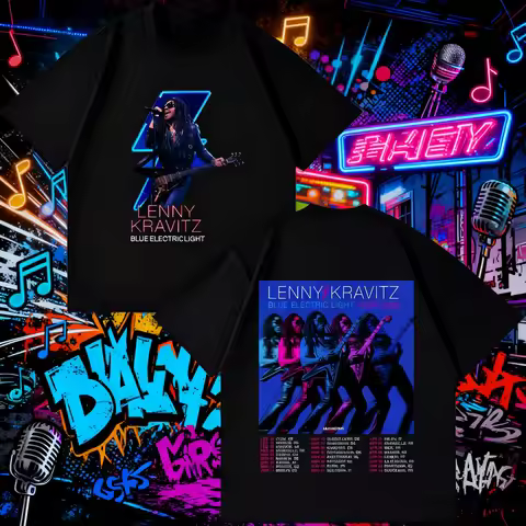 Hot Sale Lenny Kravitz Blue Electric Light Tour Poster T-shirt Men Women Cotton Streetwear Fashion T