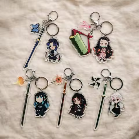 Keychain for Demon Slayer Shinobu Muichiro Yoriichi Nezuko Acrylic Anime Sword Keyring Bag Charm DIY