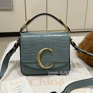 CHLOE（缺貨、勿下單）藍綠 鱷魚壓紋皮革 C bag mini 斜背包 肩背包 手提包 正品 二手精品