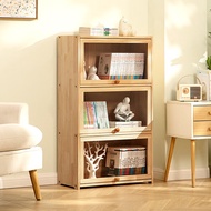 HY-JD Rongkuoshi Wooden Bookshelf Floor Dust-Proof Bookcase with Door Simple Rack Living Room Locker Storage Cabinet Bed