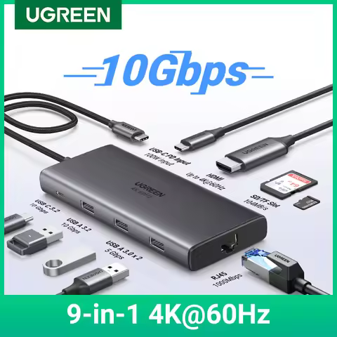UGREEN USB C HUB 10Gbps 10-in-1 Type-C to 4K60Hz HDMI RJ45 PD100W SD&TF USB Splitter for MacBook iPa