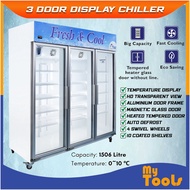 Mytools 1500L 3 Glass Door Commercial Display Showcase Fridge Chiller Refrigerator Air Cooled (Blowe