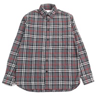 成色極佳的BURBERRY LONDON Burberry London 8057292 100% 棉質刺繡模糊格紋紐扣法蘭絨長袖襯衫，灰色，XS 碼，正品男士