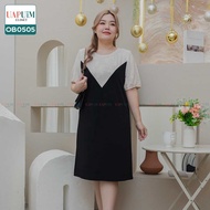 (OB0505) Plump Girl Dress Two-Tone Short Sleeves Design Add Outstanding And Elegant Confident Fabric Weighty.