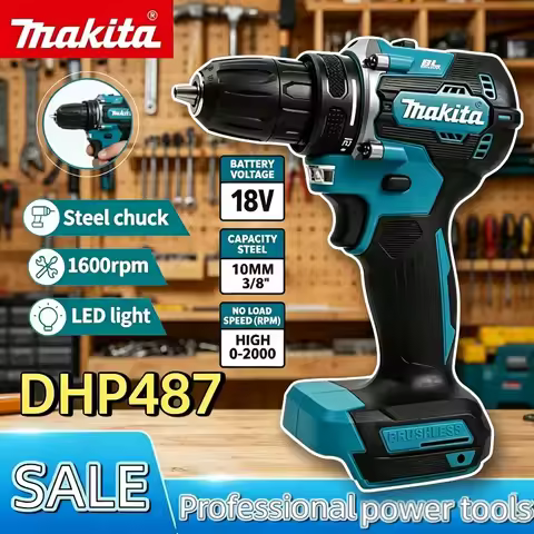 Makita DHP487 Cordless Rechargeable Power Tool Driver Drill Brushless Electric Impact Screwdriver Fo