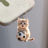 2D Playing Football Cat Phone Anti-dust Plug, Suitable for Smartphones, Acrylic Charging Port